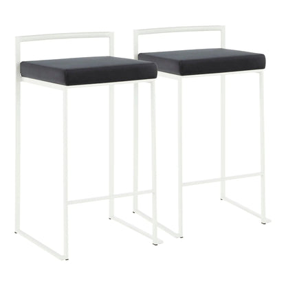 Fuji stackable counter stools, white frames and dark gray cushions, two stools on Tampa Home & Garden Store
