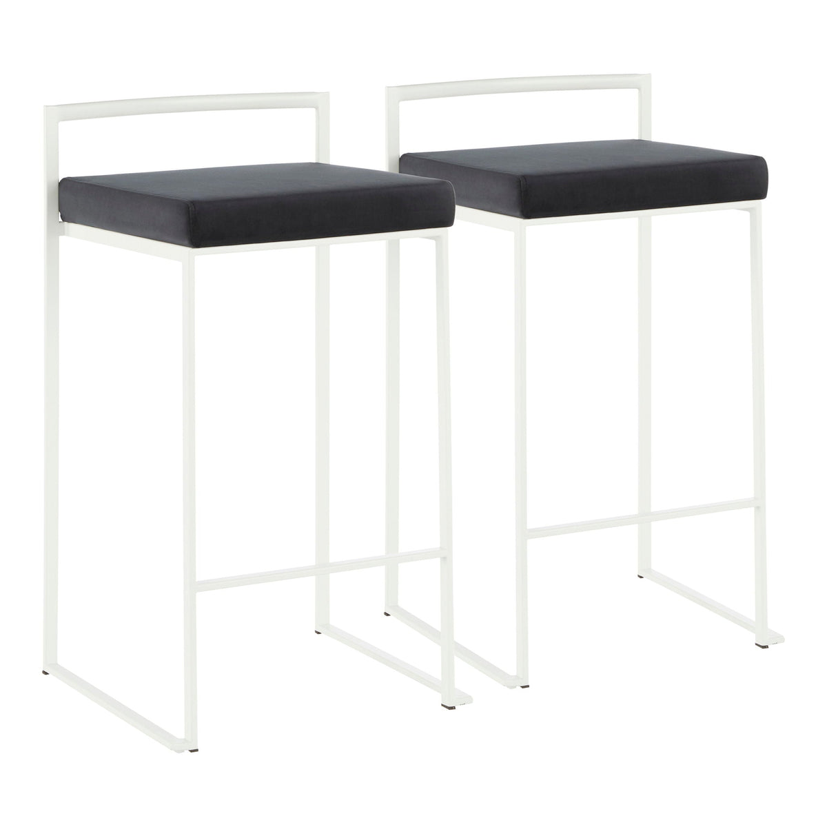 Stackable counter stool with padded dark gray seat on white metal frame set of 2 on Tampa Home & Garden Store