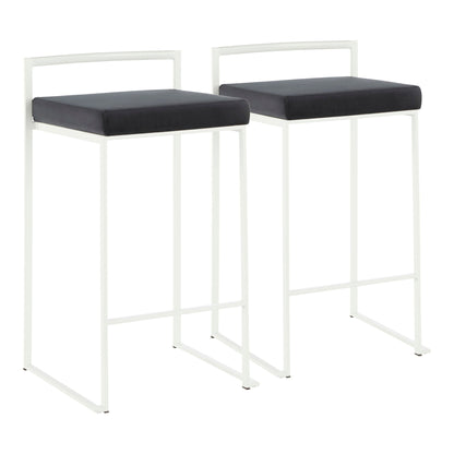 Stackable counter stool with padded dark gray seat on white metal frame set of 2 on Tampa Home & Garden Store