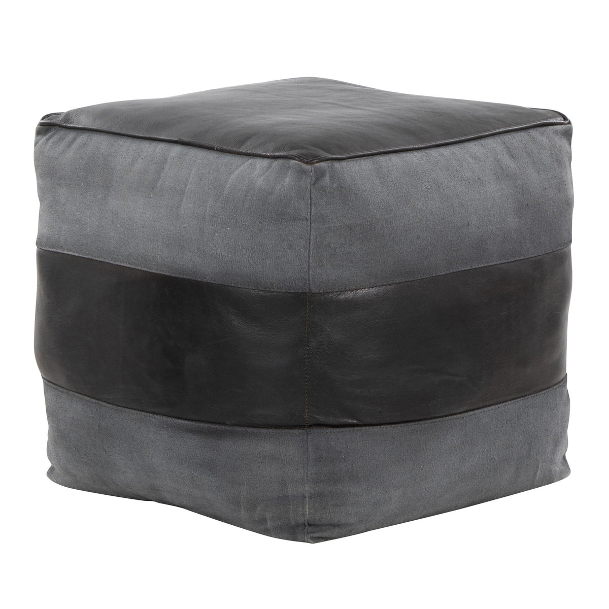 Industrial pouf ottoman two-tone with dark gray top and gray fabric sides on Tampa Home & Garden Store