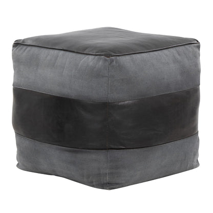 Industrial pouf ottoman two-tone with dark gray top and gray fabric sides on Tampa Home & Garden Store