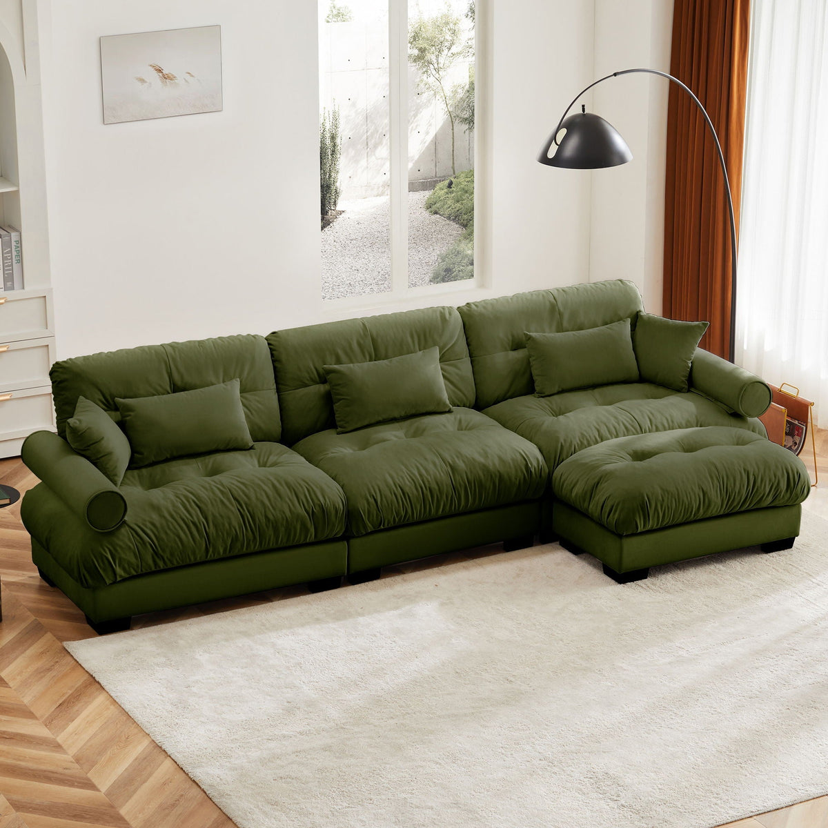 Super Comfort Oversized Modular Sectional Sofa with Movable Ottoman in green HouseOfZazla on Tampa Home & Garden Store