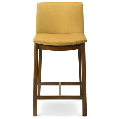Mid-Century Counter Chair with full back, yellow upholstery and wood legs on Tampa Home & Garden Store