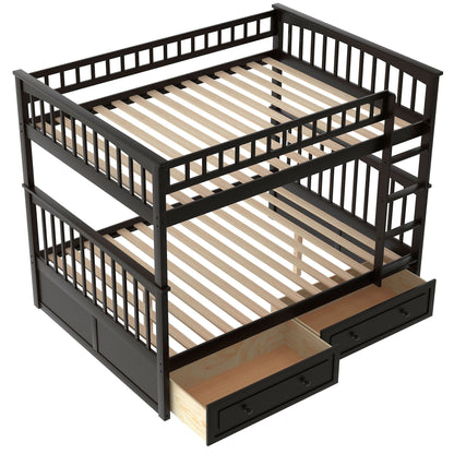 Bunk bed with drawers in black wood, slatted rails, under-bed storage, convertible design on Tampa Home & Garden Store