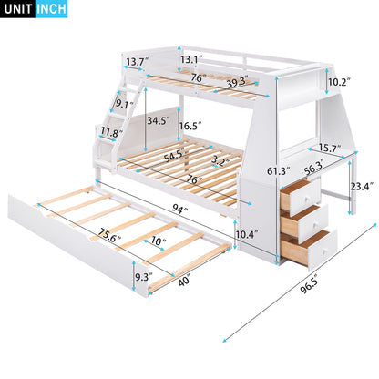 Bunk bed with trundle and built-in desk, white, with 3 drawers and shelf HouseOfZazla on Tampa Home & Garden Store