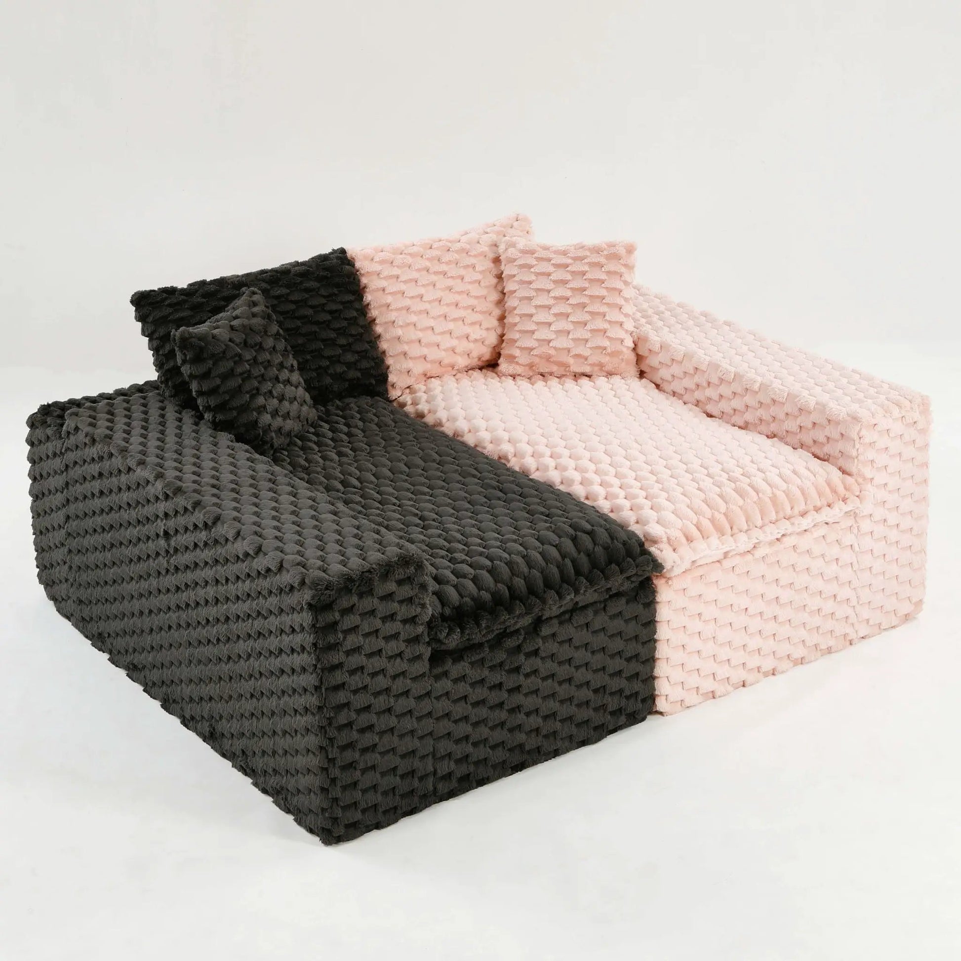 Multifunctional sofa pink black fabric with black and blush throws, Unique Piece Furniture on Tampa Home & Garden Store
