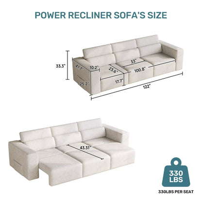 3 Seater Power Recliner Sofa beige fabric with wireless charging and remote on Tampa Home & Garden Store