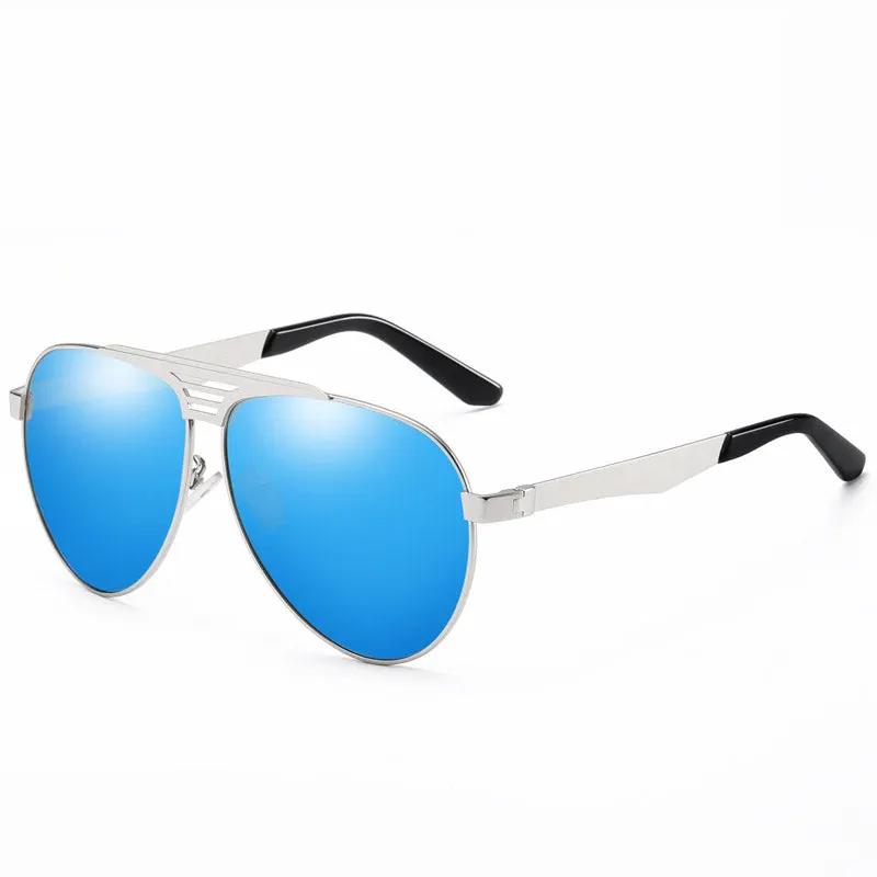Polarized UV protection glasses, blue mirrored lenses, silver metal frame, FlipStylez LLC on Tampa Home & Garden Store