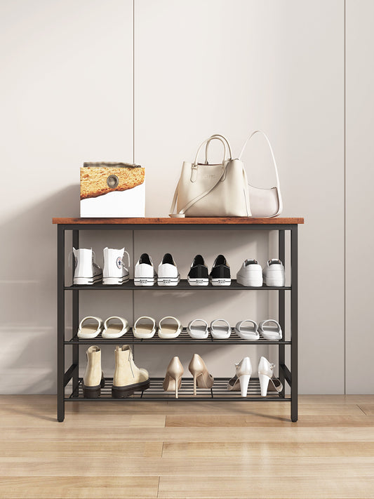 DN Étagère à chaussures métallique à 4 niveaux, étagère de rangement à chaussures multifonctionnelle moderne avec panneau supérieur en MDF, 1 pièce par carton