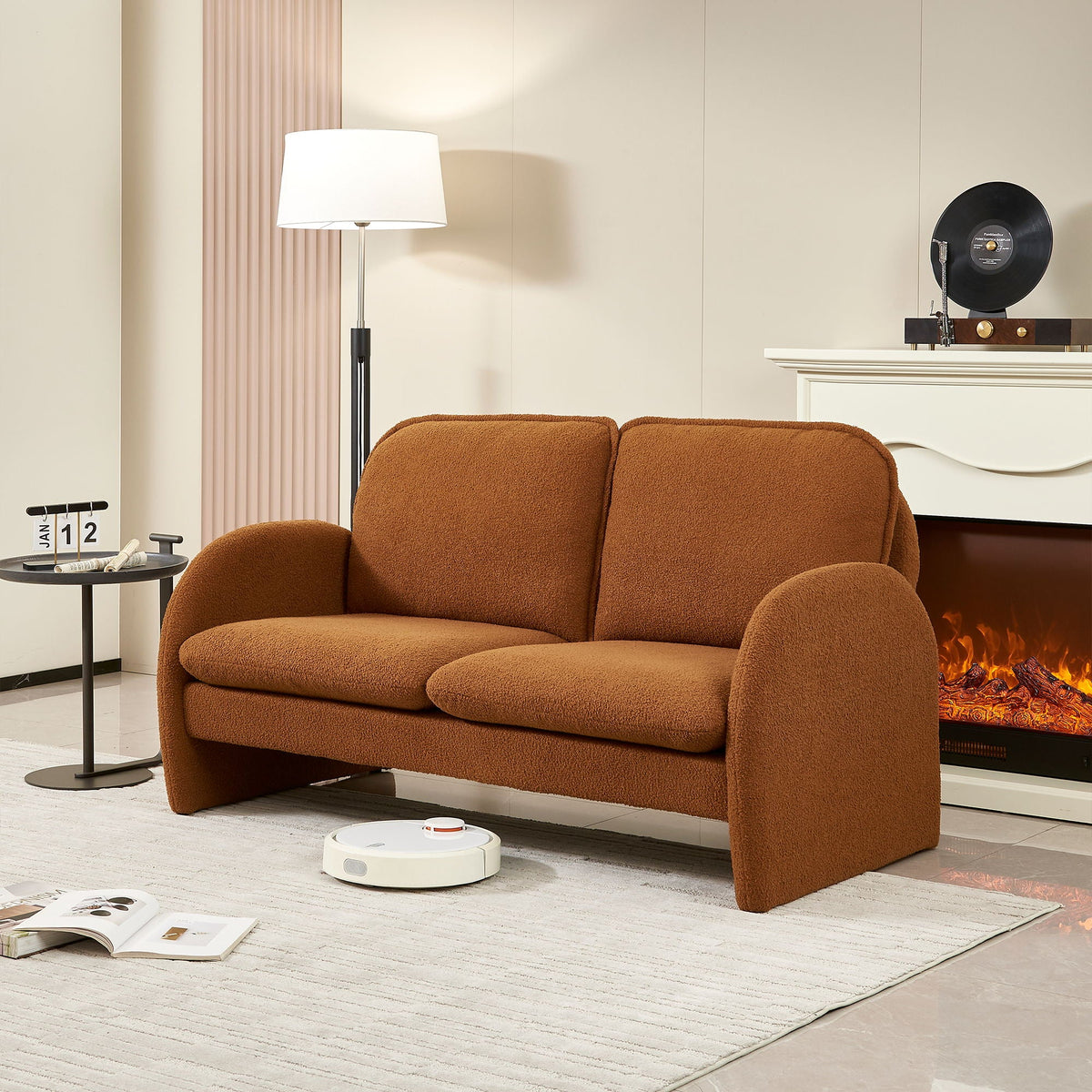 Loveseat sofa warm brown sherpa fabric by HouseOfZazla, stationary living room loveseat on Tampa Home & Garden Store