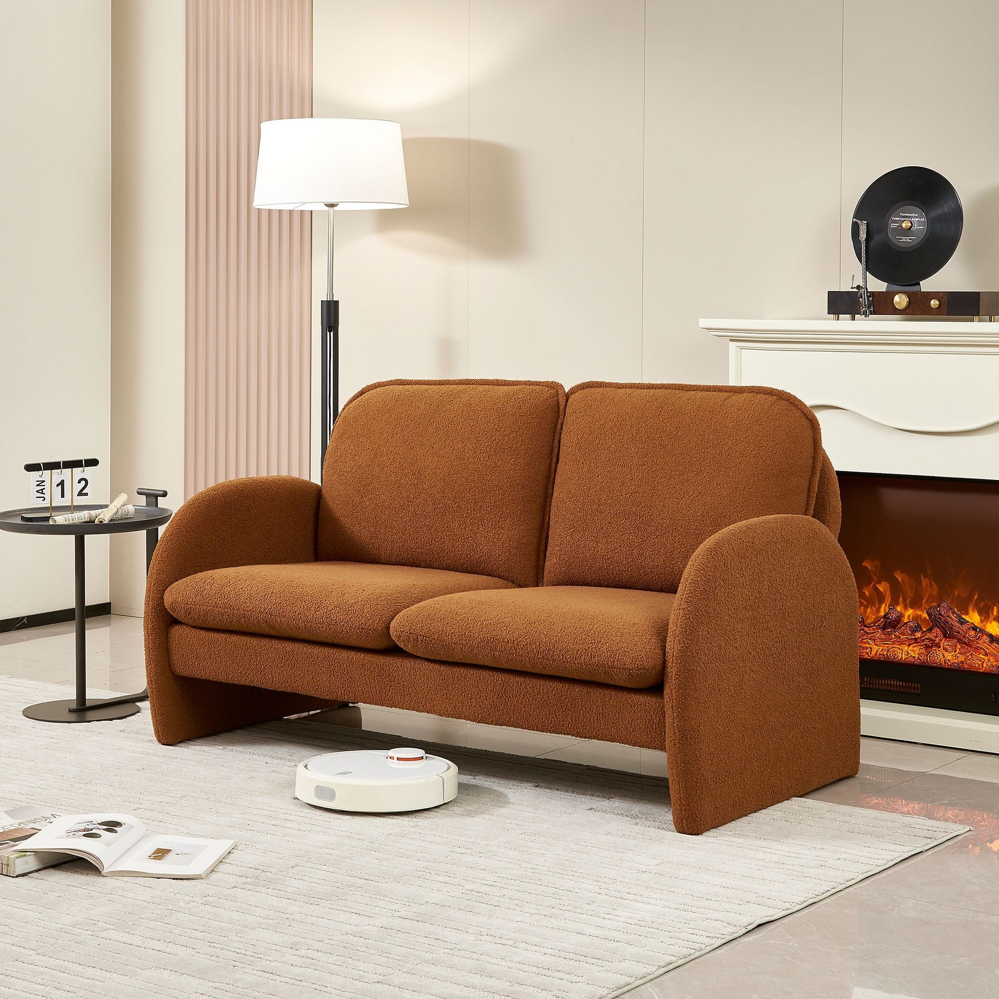 Loveseat sofa warm brown sherpa fabric by HouseOfZazla, stationary living room loveseat on Tampa Home & Garden Store