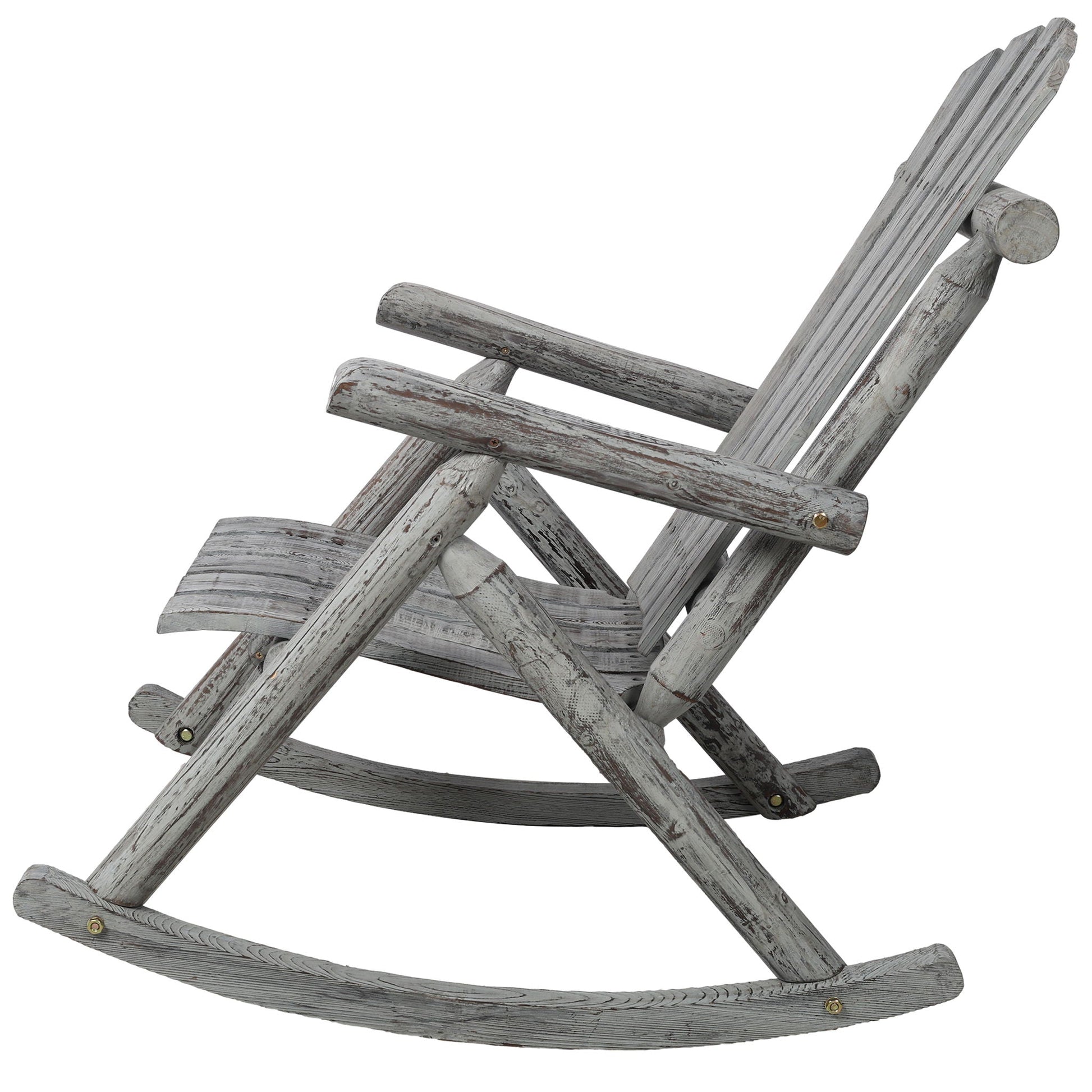 Durable fir log porch rocker with weathered gray finish and slatted back by HouseOfZazla on Tampa Home & Garden Store