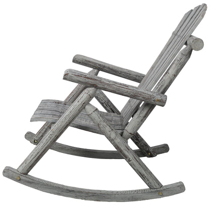 Durable fir log porch rocker with weathered gray finish and slatted back by HouseOfZazla on Tampa Home & Garden Store
