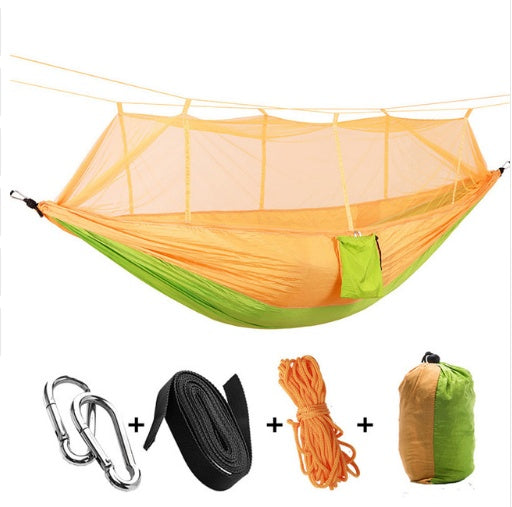 Parachute hammock with mosquito net orange-green by My Store; includes 2 carabiners and bag on Tampa Home & Garden Store