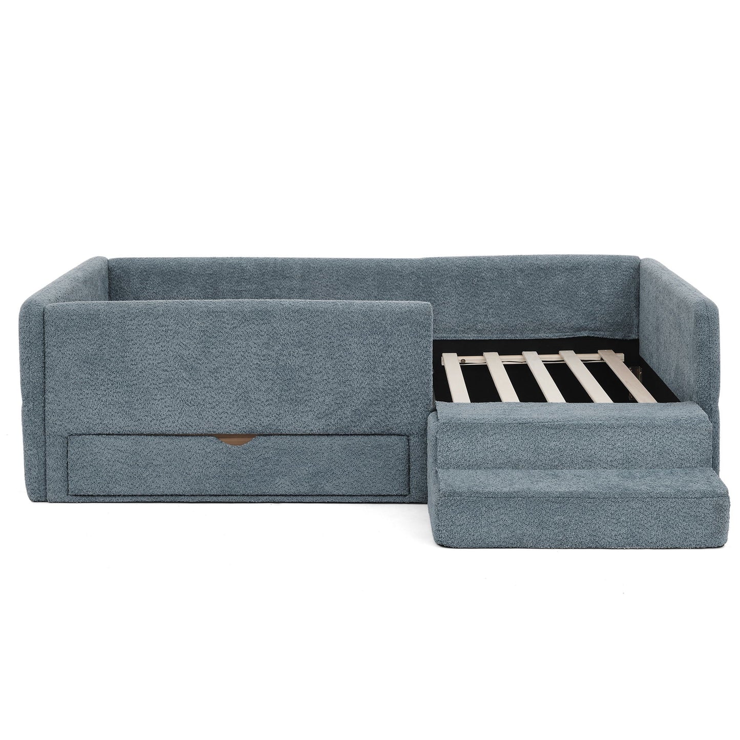 Sturdy Wood Kids Bed with Guardrails and Storage