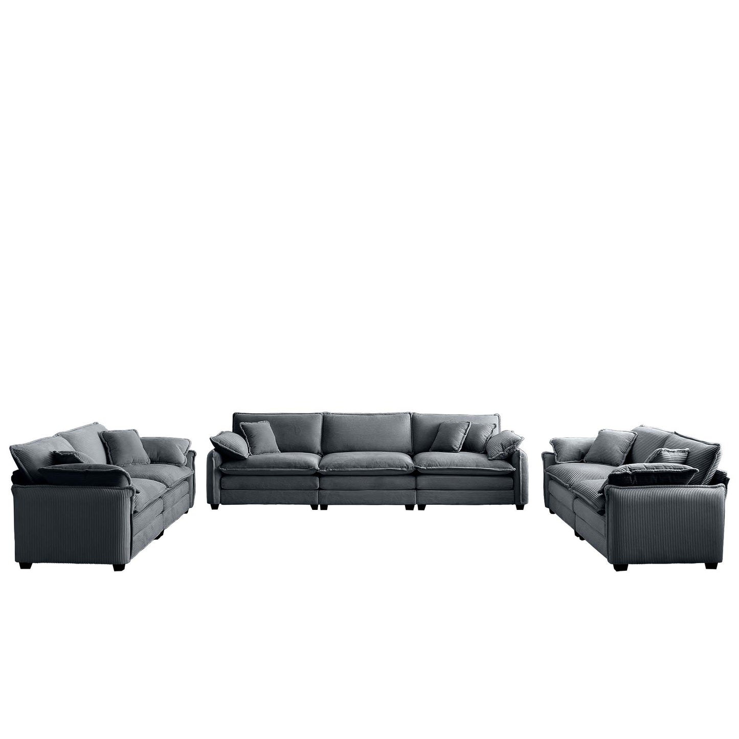 Modern Living Room Sofa 3-Piece Set by HouseOfZazla in dark gray fabric with plush cushions on Tampa Home & Garden Store