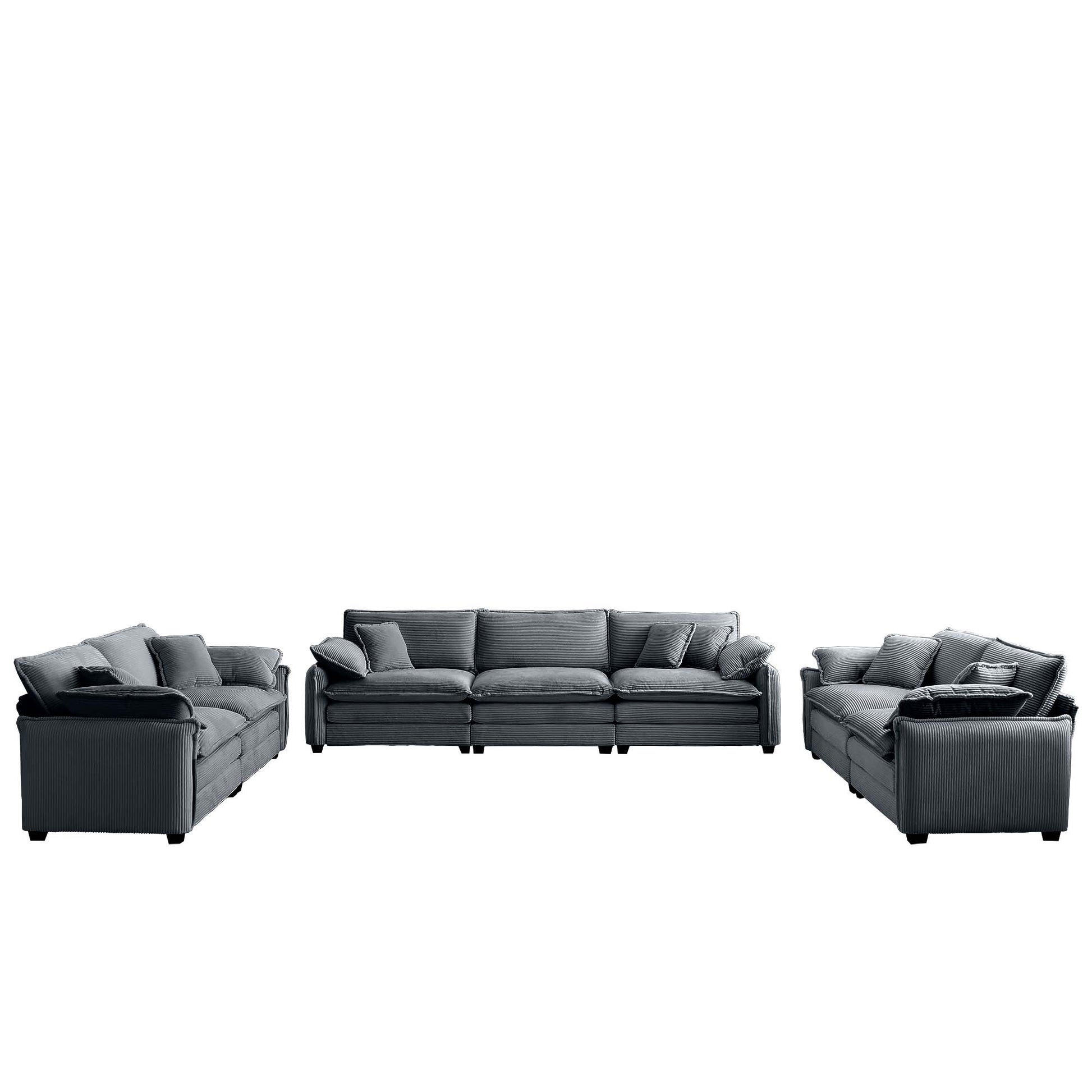 Modern Living Room Sofa 3-Piece Set by HouseOfZazla in dark gray fabric with plush cushions on Tampa Home & Garden Store