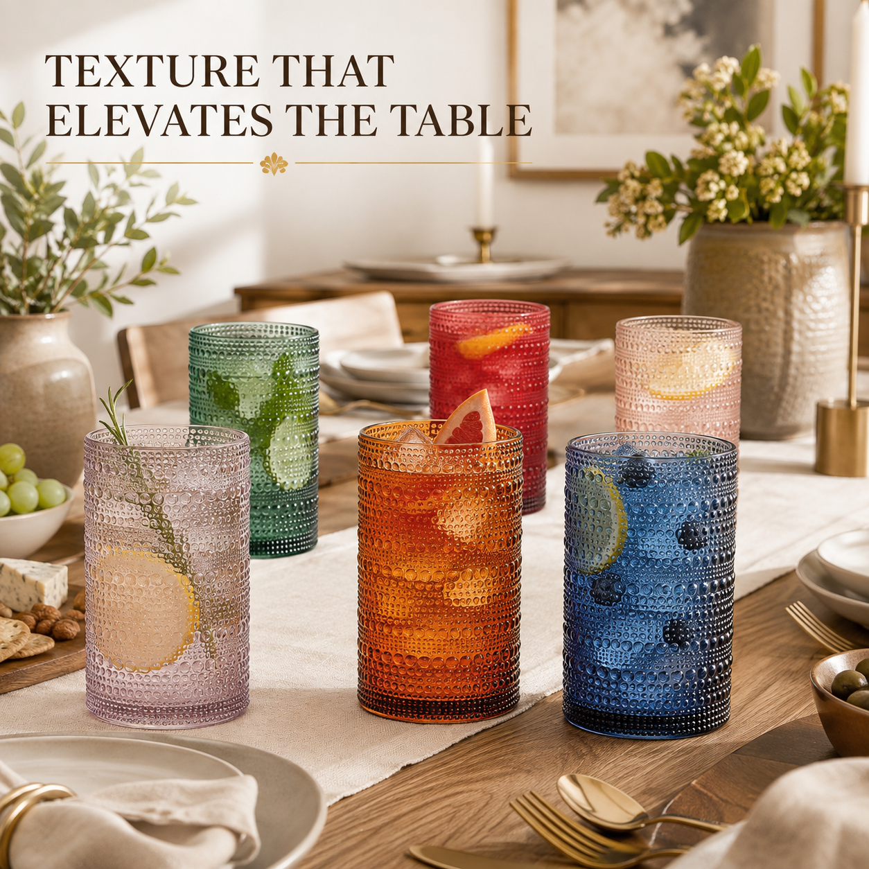A set of six Eze Acrylic Hobnail Highball Glasses