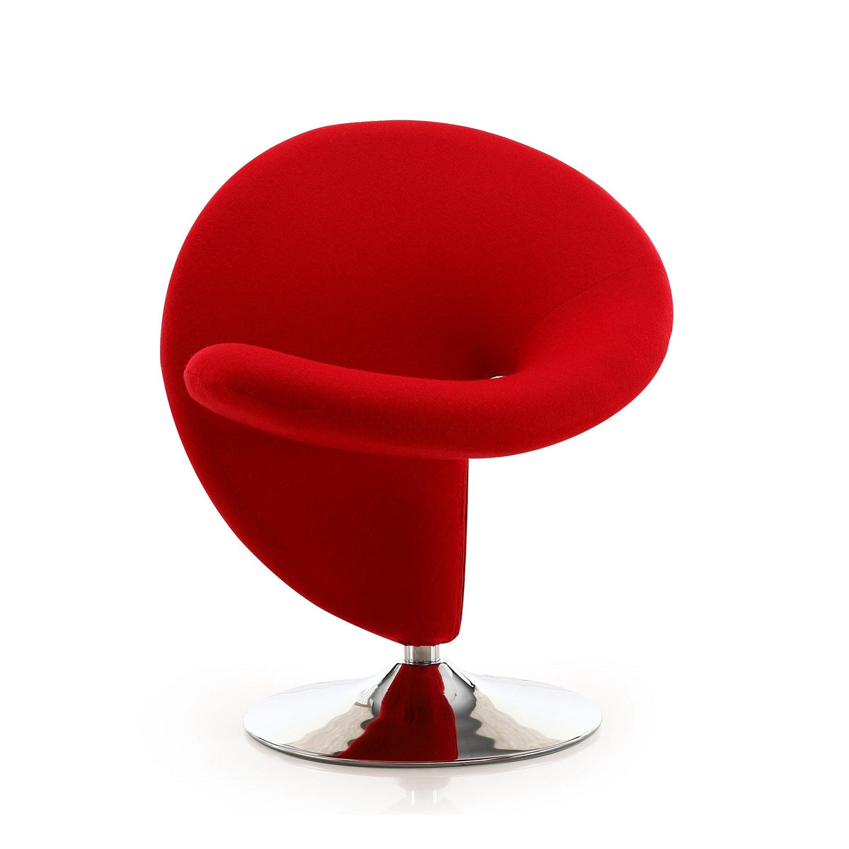Swivel lounge chair in red with wool blend upholstery and chrome pedestal base HouseOfZazla on Tampa Home & Garden Store