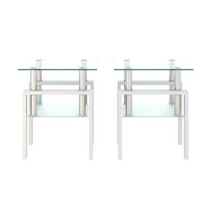 Modern tempered glass end tables pair with chrome metal frames on Tampa Home & Garden Store