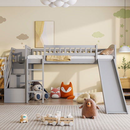 HouseOfZazla loft stairway bed with 2 drawers in gray finish, convertible ladder and slide on Tampa Home & Garden Store