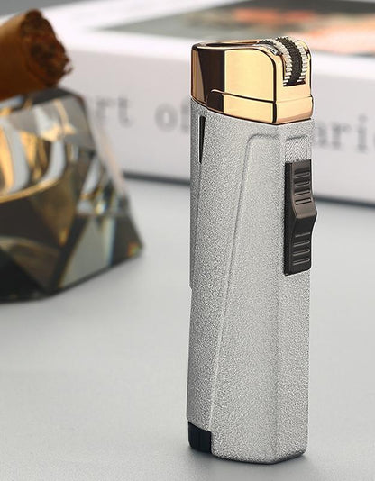 Stevvex triple-torch luxury lighter with silver textured body and gold cap on Tampa Home & Garden Store