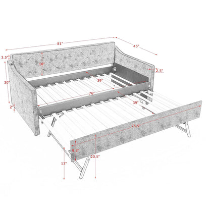 Daybed pop-up trundle USB charging armrest in gray cloth Unique Piece Furniture on Tampa Home & Garden Store