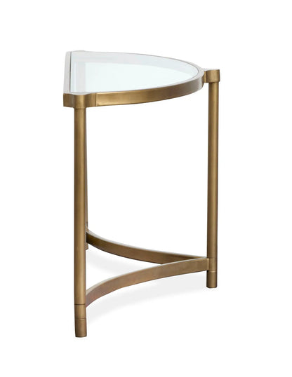 Cassidy Demilune Sofa Table aged brass with glass top, curved demi-lune, Unique Piece Furniture on Tampa Home & Garden Store