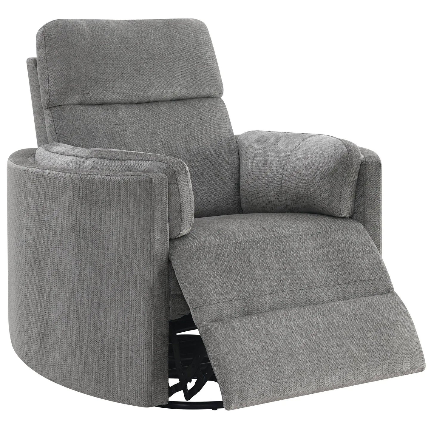 Sagen Glider Recliner gray fabric with swivel base and extended footrest on Tampa Home & Garden Store