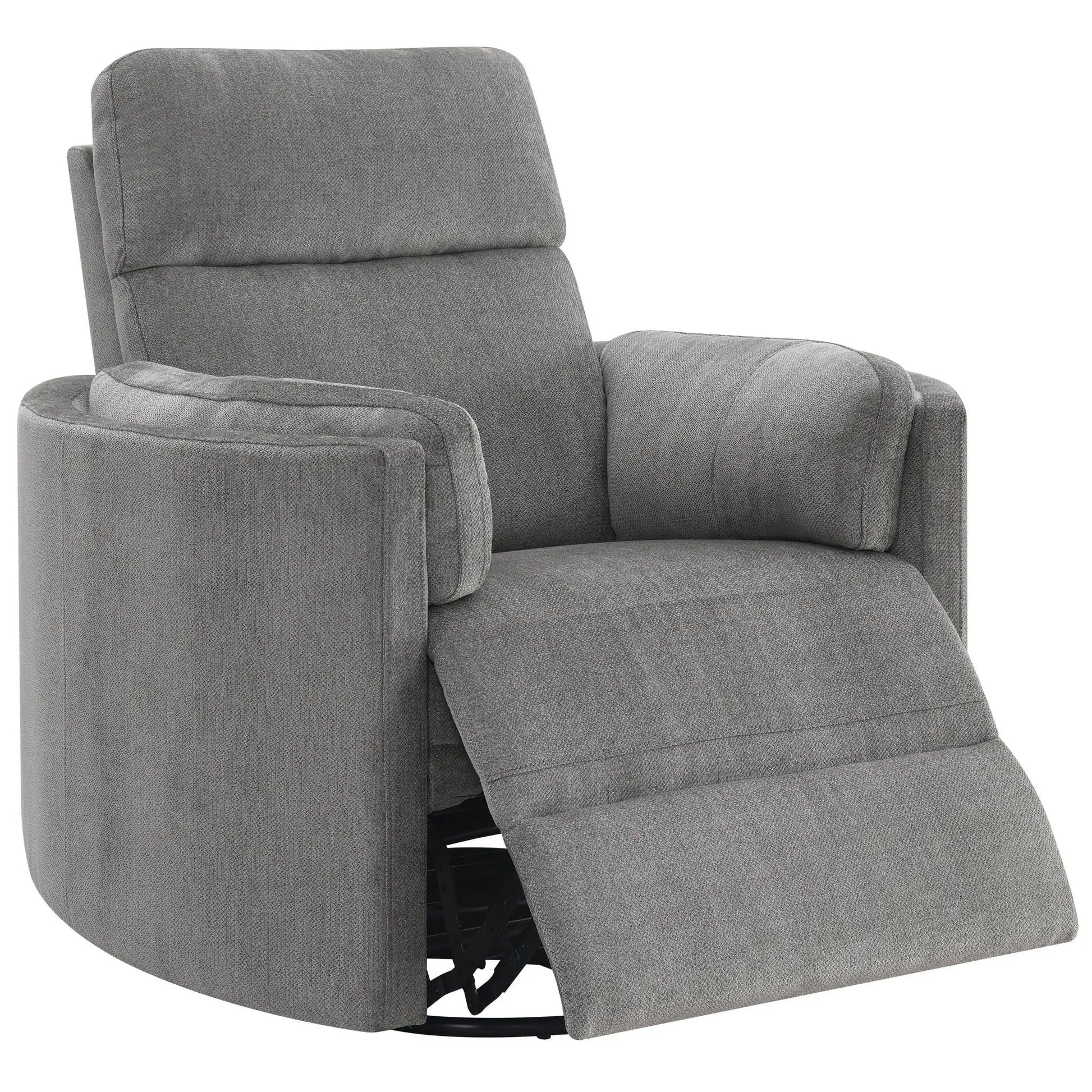 Sagen Glider Recliner gray fabric with swivel base and extended footrest on Tampa Home & Garden Store