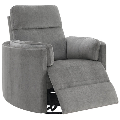 Sagen Glider Recliner gray fabric with swivel base and extended footrest on Tampa Home & Garden Store