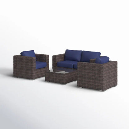 3 piece wicker outdoor seating set with blue cushions and glass table HouseOfZazla on Tampa Home & Garden Store
