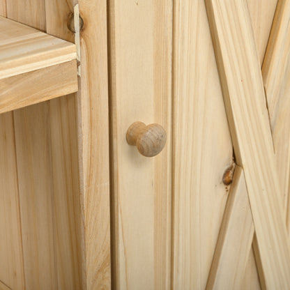Foldable Outdoor Kitchen Island natural wood finish with panel slats and wood knobs on Tampa Home & Garden Store
