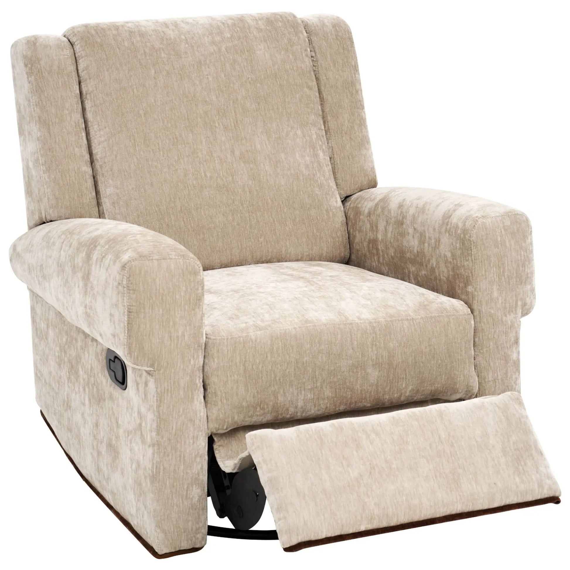 Manual recliner chair with swivel rocker function in beige plush fabric, dual recline angles on Tampa Home & Garden Store