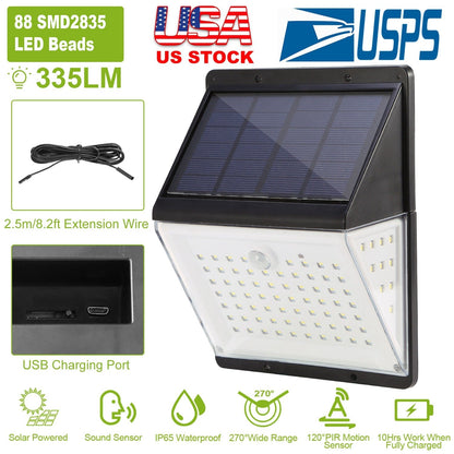 GBruno solar security light with 88 LEDs, IP65 waterproof, 270° beam, 2.5m extension wire on Tampa Home & Garden Store