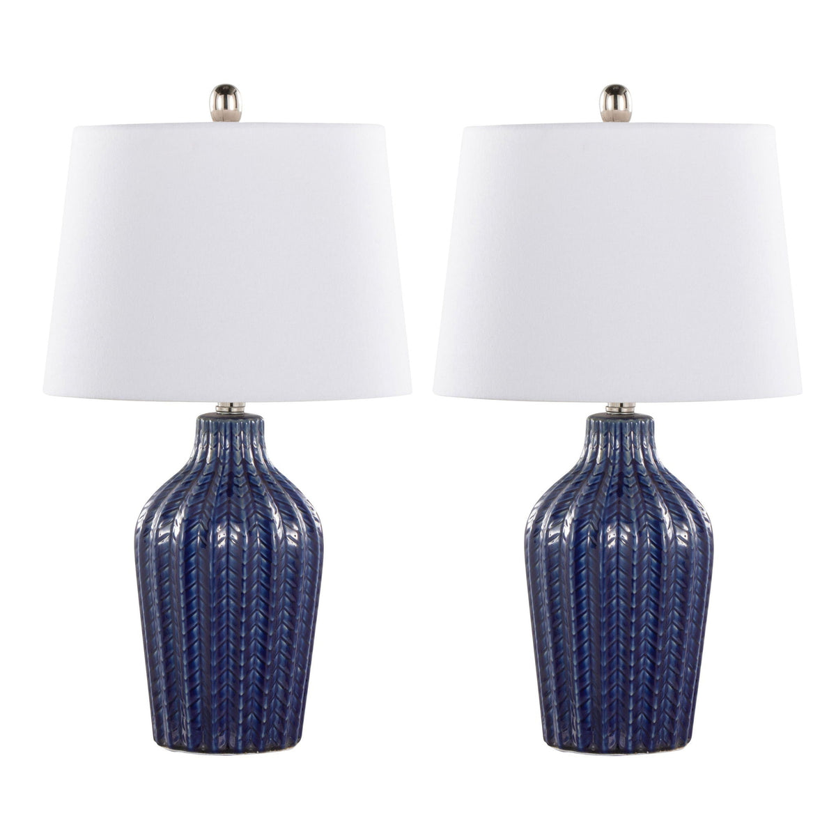 Rockwell Contemporary Table Lamp set of 2 white shades cobalt blue ribbed bases on Tampa Home & Garden Store