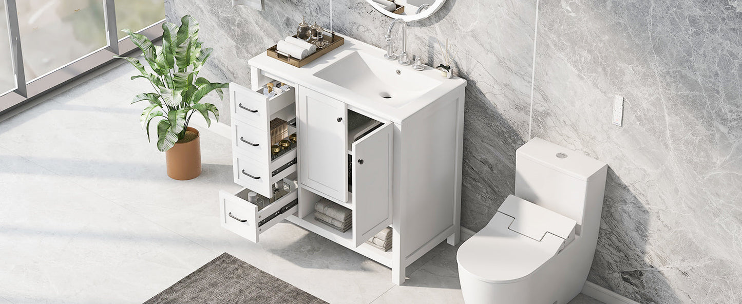 36in white bathroom vanity with sink top and storage cabinet by HouseOfZazla on Tampa Home & Garden Store
