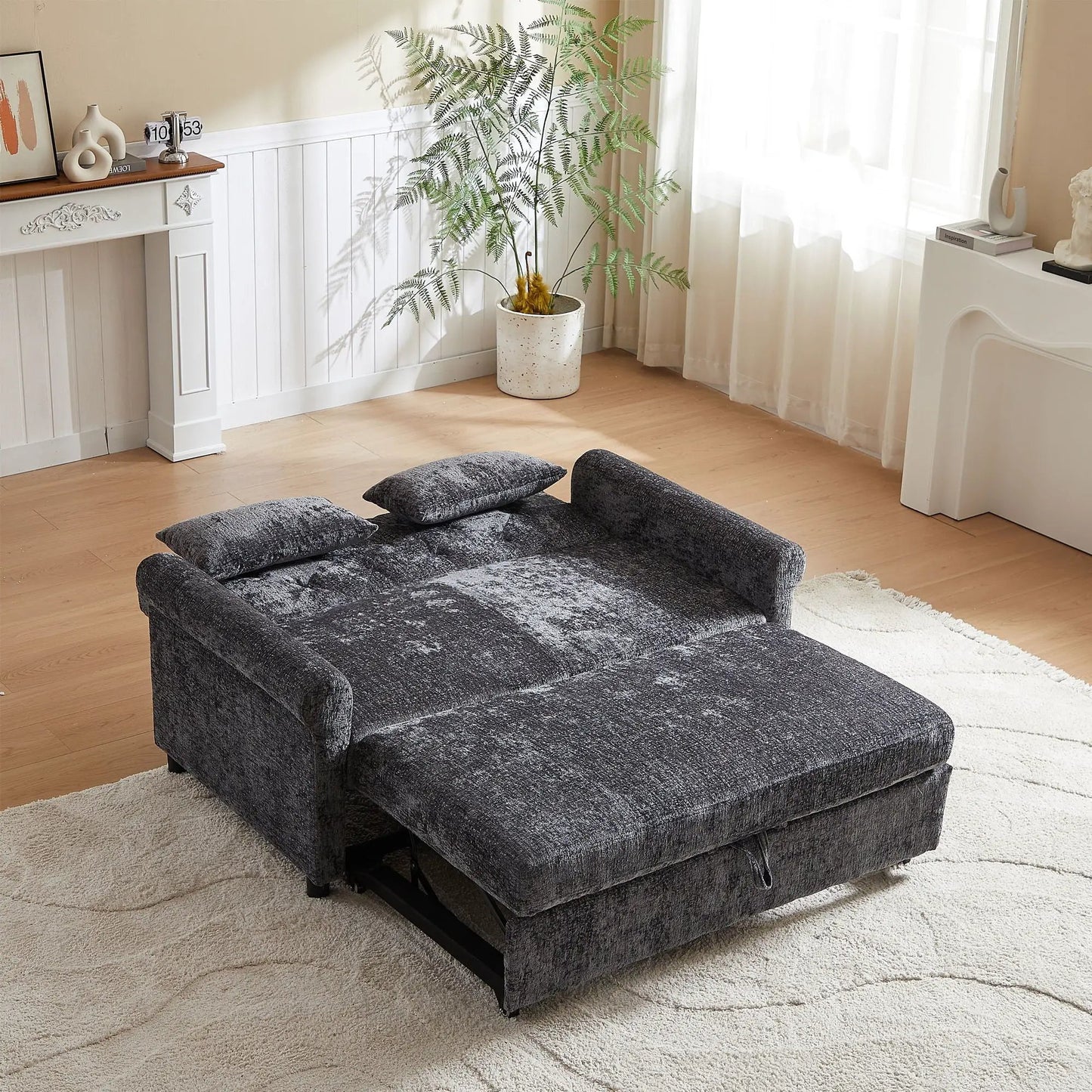 Loveseat sofa bed with textured fabric, pull-out sleeper and 2 pillows by Unique Piece Furniture on Tampa Home & Garden Store