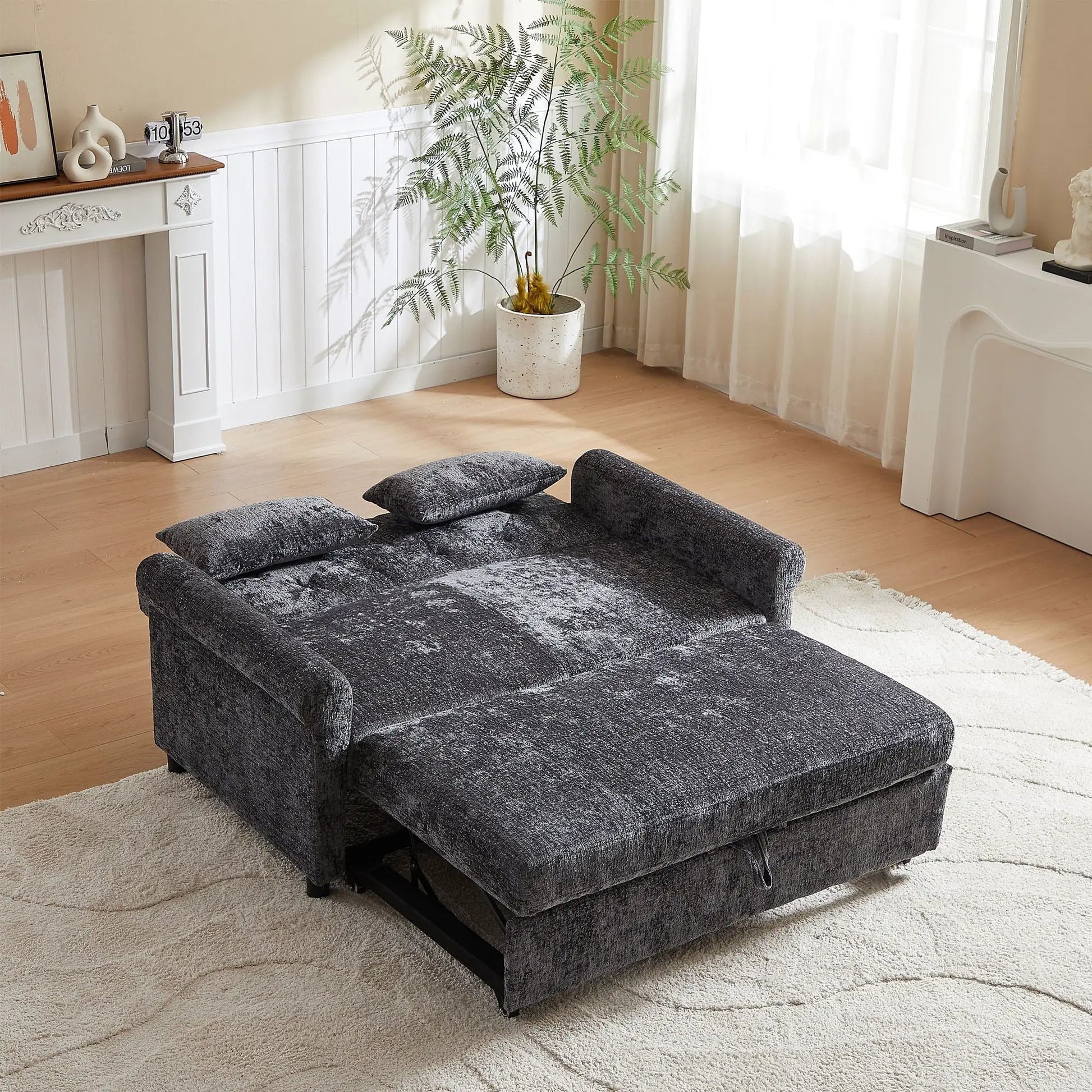 Loveseat sofa bed with textured fabric, pull-out sleeper and 2 pillows by Unique Piece Furniture on Tampa Home & Garden Store