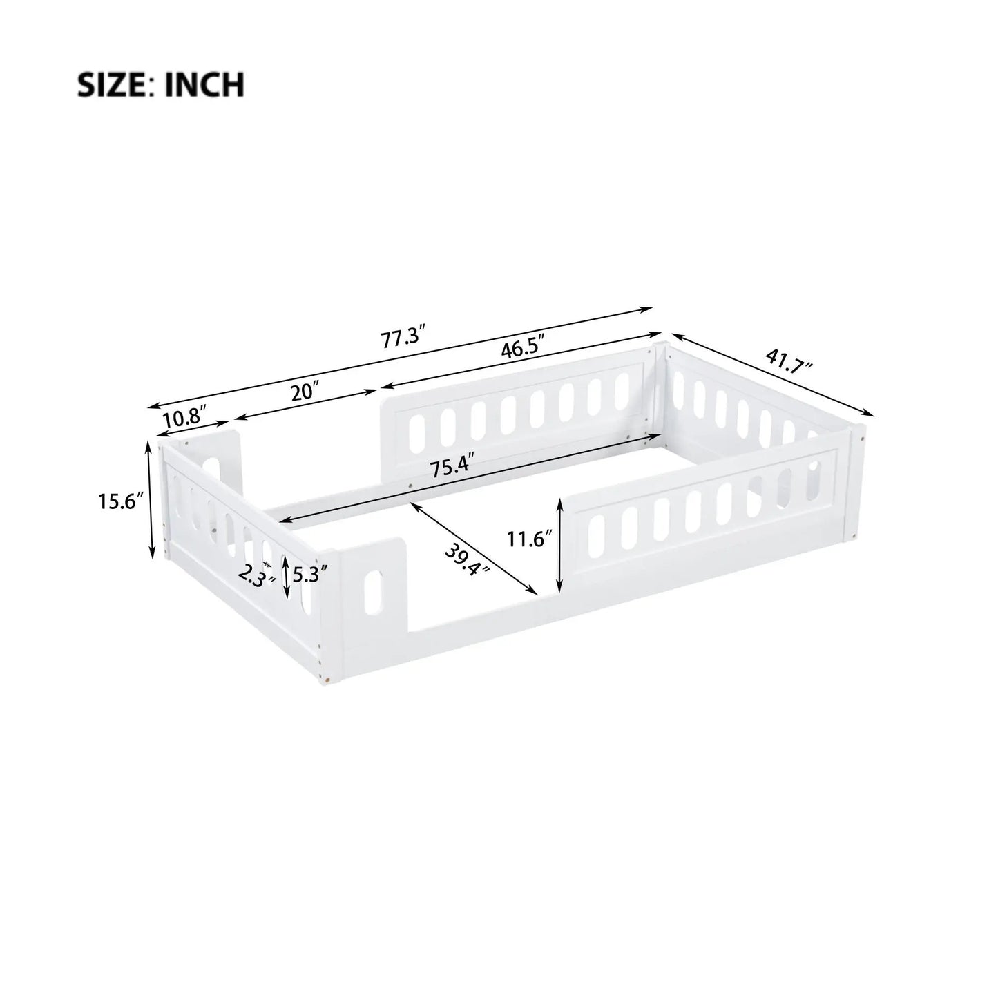 Platform bed with guardrail in white metal by Unique Piece Furniture on Tampa Home & Garden Store