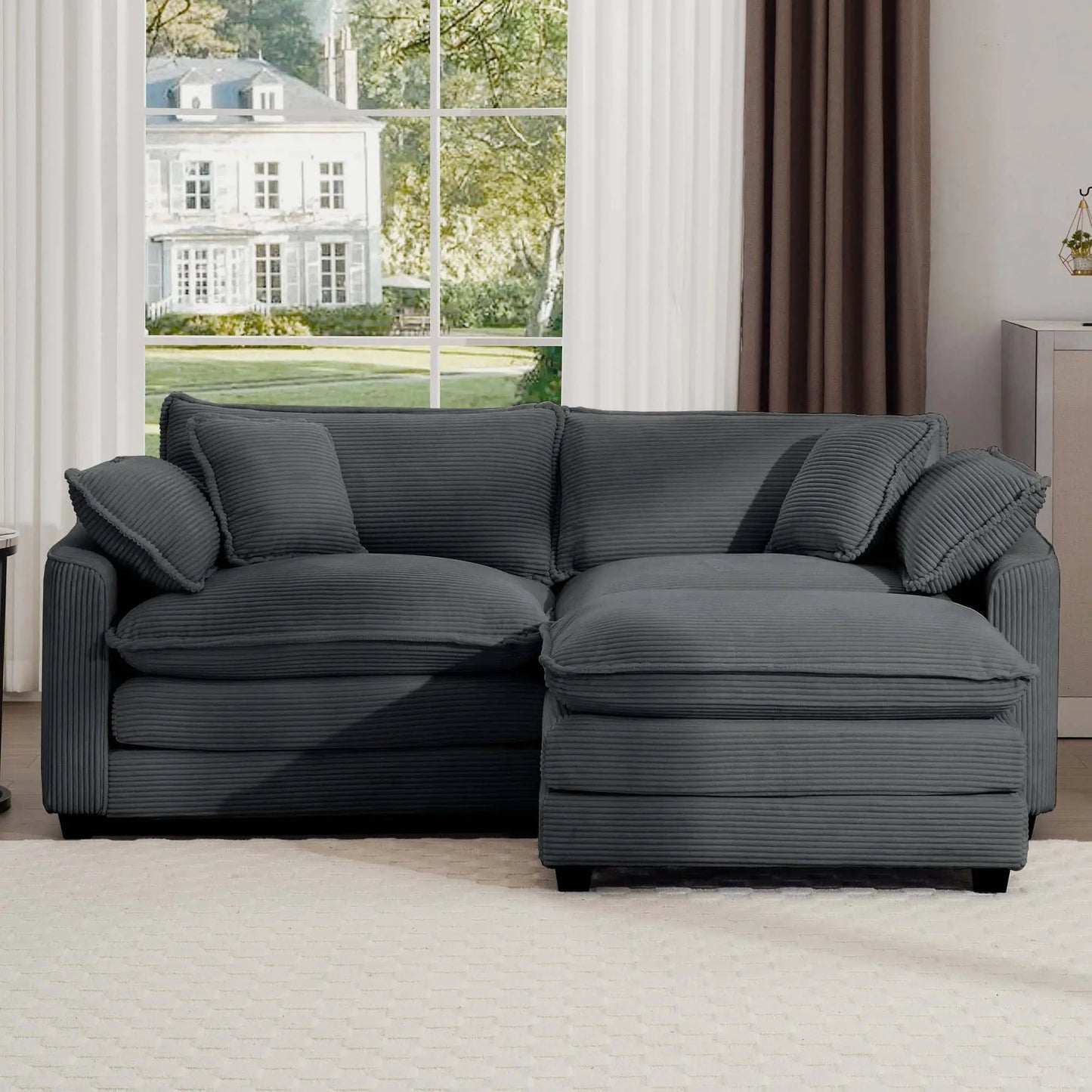 Modern Oversized Modular Cushion Sofa With Ottoman in dark gray fabric by Unique Piece Furniture on Tampa Home & Garden Store