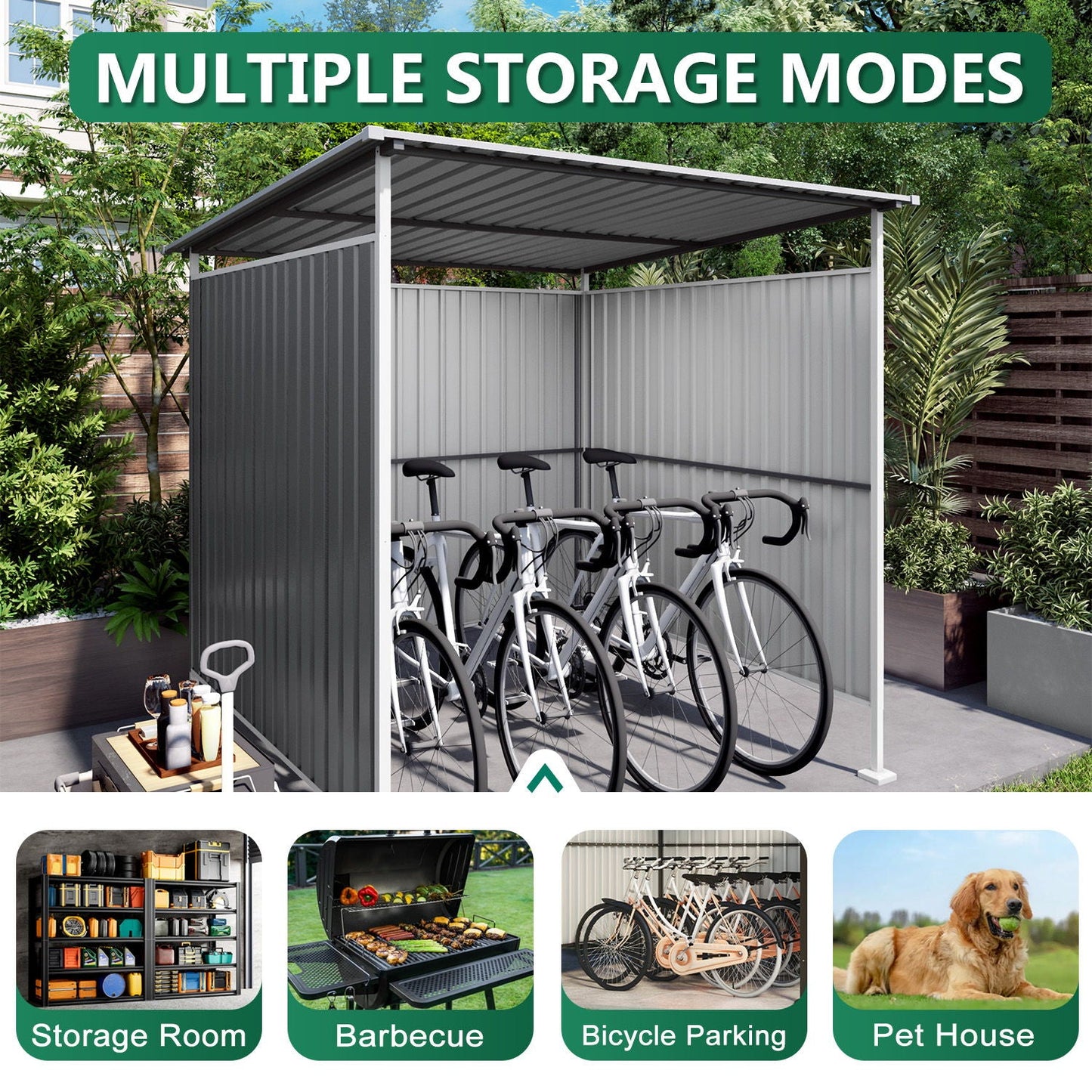 Outdoor Pergola and Bike Storage Gazebo Gray