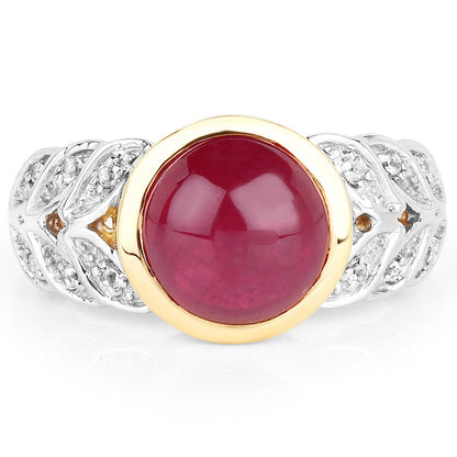Ring 5.11ct glassfilled ruby with white topaz accents, .925 sterling silver band, gold bezel on Tampa Home & Garden Store