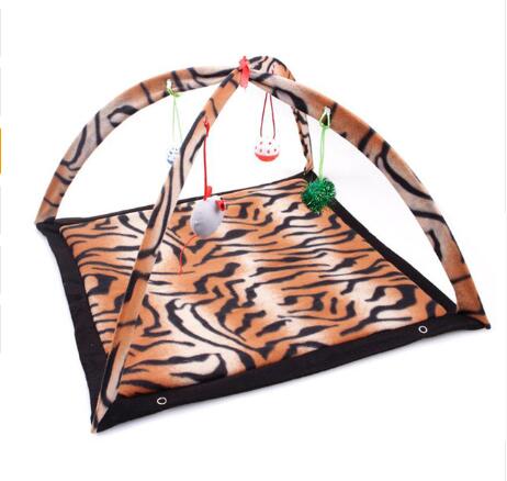 Cartoon Cat Play Tent tiger-stripe fabric foldable cat hammock bed with hanging ball toys on Tampa Home & Garden Store