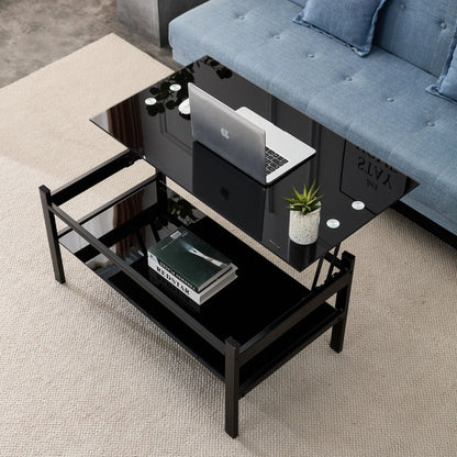 Glass Lift Top Coffee Table for Living Room Black