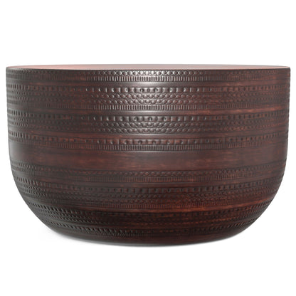 Handcrafted metal coffee table with dotted textured bands in dark brown on Tampa Home & Garden Store