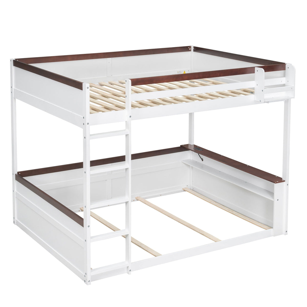 White bunk bed frame with brown guard rails, ladder, and slatted top bunk on Tampa Home & Garden Store