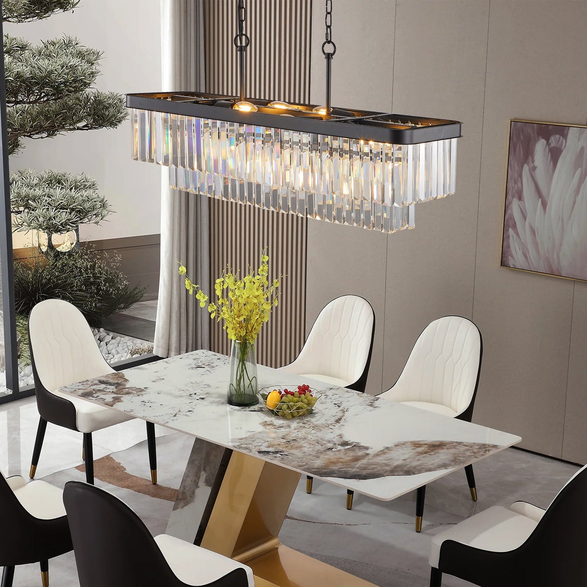Rectangular crystal chandelier Adjustable by HouseOfZazla with metal frame and prisms on Tampa Home & Garden Store