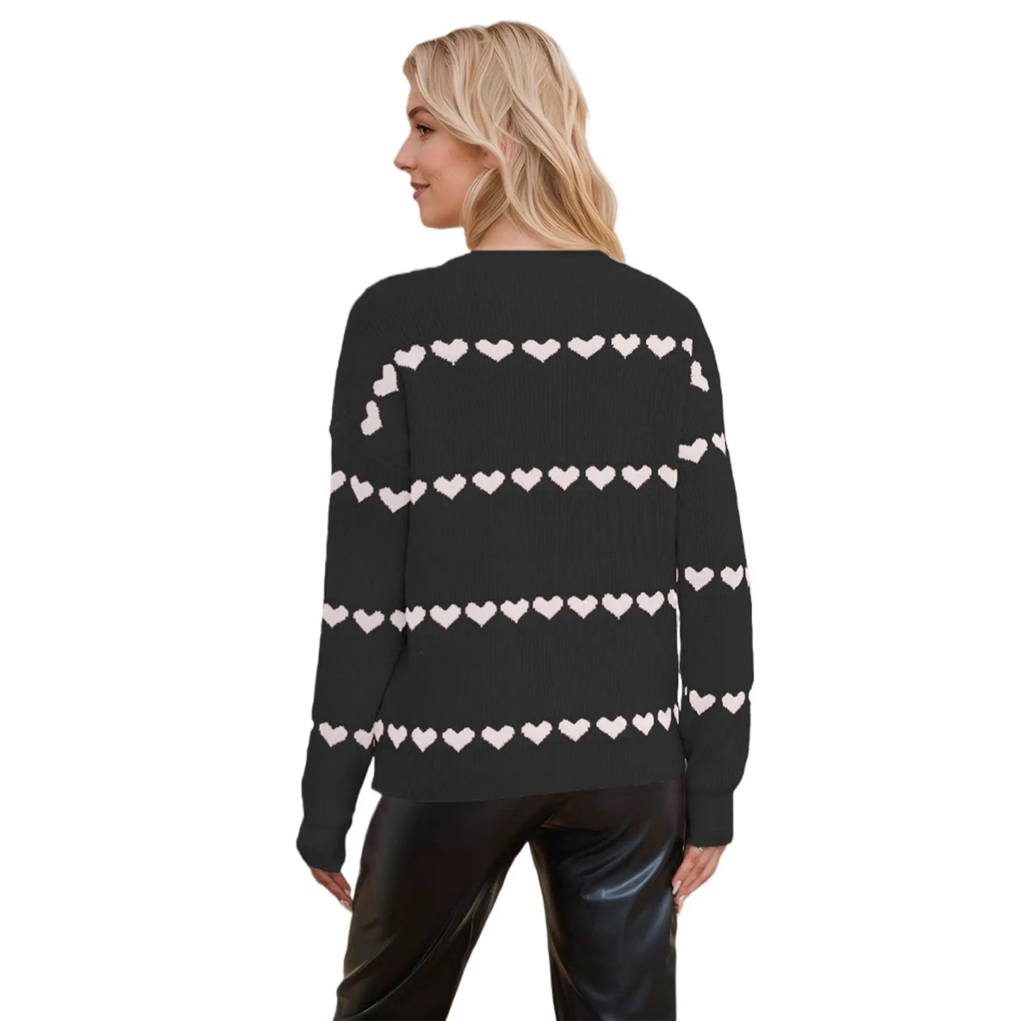 Valentine's Day Love Pullover knit sweater in black with pink heart stripes, FLIPSTYLEZLLC on Tampa Home & Garden Store