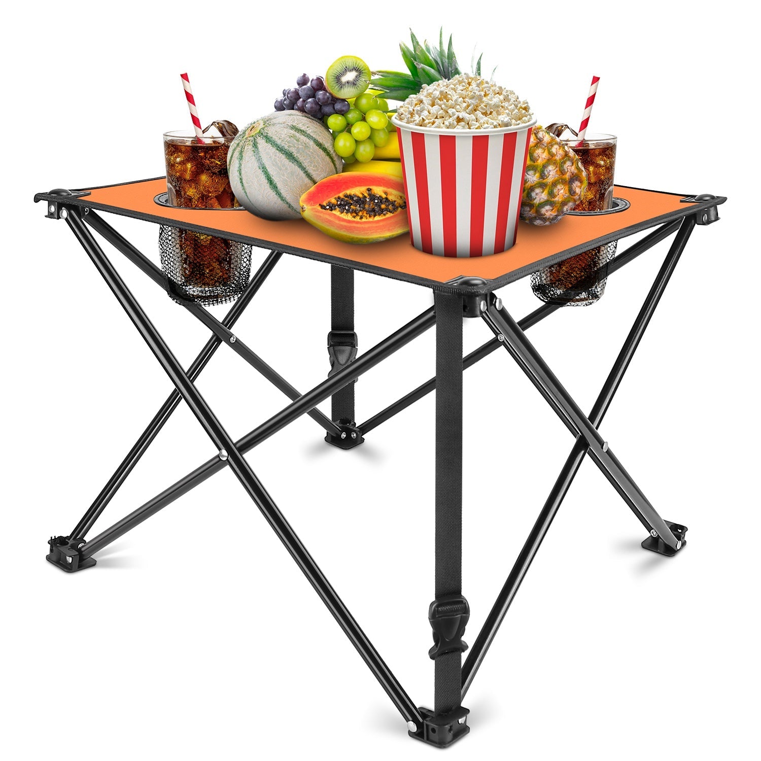 GemGear foldable camping table orange top portable picnic desk with two cup holders on Tampa Home & Garden Store